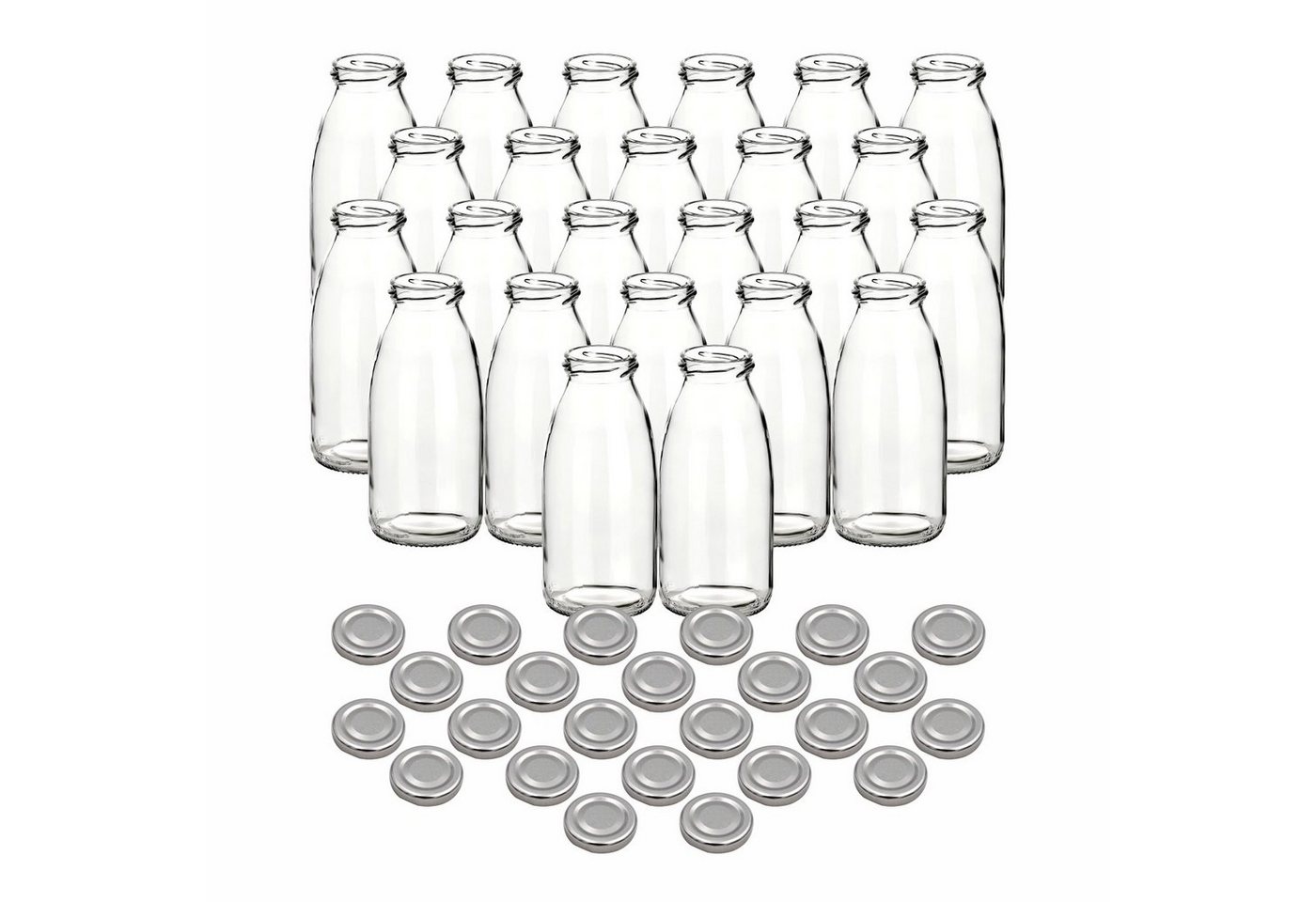 gouveo Trinkflasche Saftflaschen 250 ml mit Schraub-Deckel - Kleine Flasche 0,25 l, 24er Set, silberfarben von gouveo