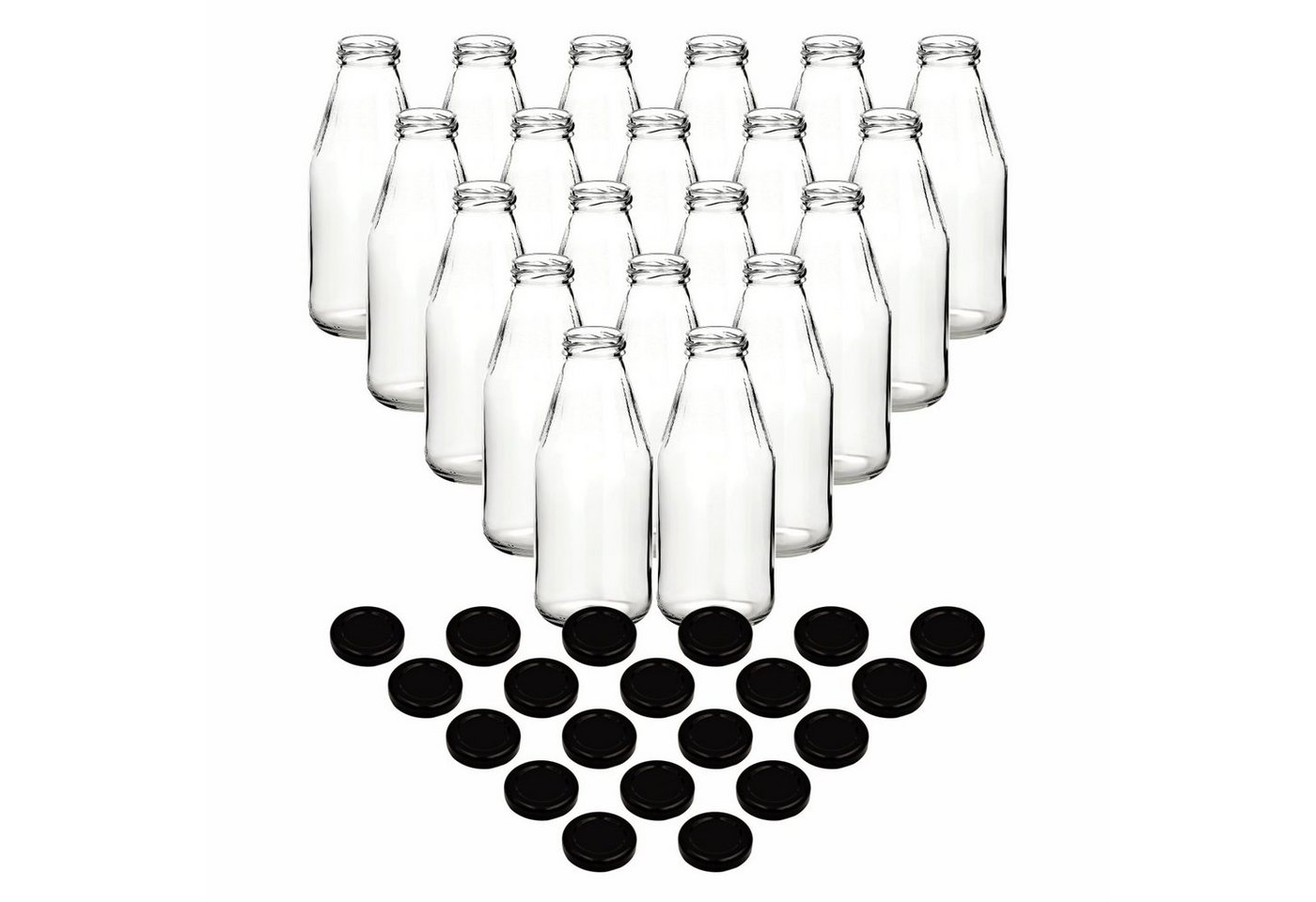 gouveo Trinkflasche Saftflaschen 500 ml mit Schraub-Deckel - Kleine Flasche 0,5 l, 20er Set, schwarz von gouveo