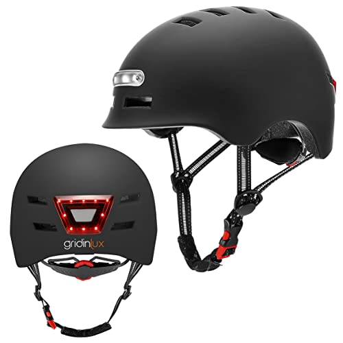gridinlux® Safe & Go Helm schwarz Größe M | Front- und Rücklicht | Fahrrad und Roller | urbane Mobilität | Unisex | Europäisches CE- und RoHS-Zertifikat von gridinlux