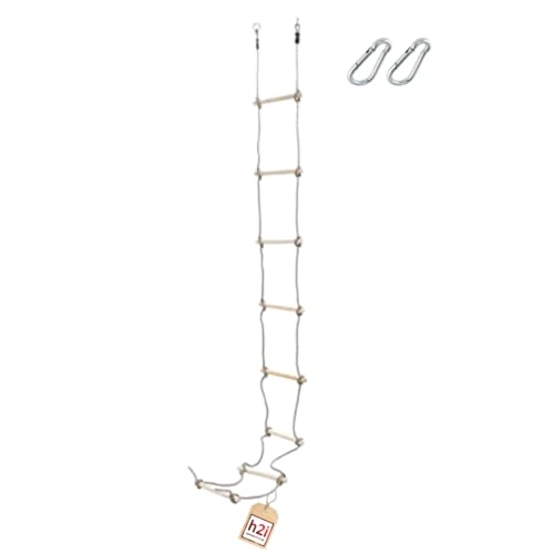 h2i Strickleiter für Kinder | Kletterleiter mit 8 Holzsprossen | Hängeleiter aus Holz | Seilleiter inkl. Karabiner | Outdoor Kletterspielzeug | Höhe 290 cm von h2i