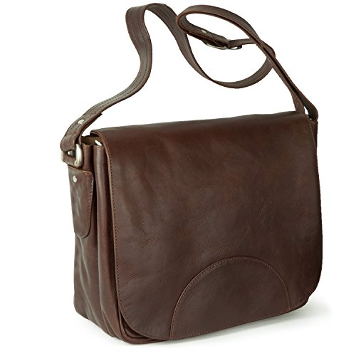 Hamosons Damen Handtasche Größe M Umhängetasche im Retro-Look aus geöltem Leder, Kastanien-Braun, 577 von Hamosons