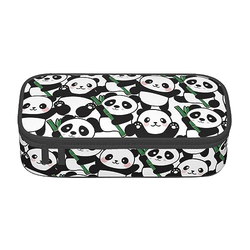 hansgo Federmäppchen mit 3 Fächern, robust, Panda-Motiv, für Jungen, Mädchen, Teenager, großes Fassungsvermögen, mit Reißverschluss, Cartoon Panda mit Bambus, Einheitsgröße, Taschen-Organizer von hansgo