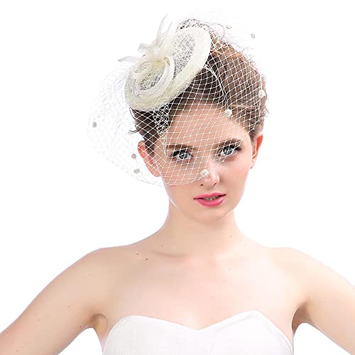 Fascinator Hüte Damen Mädchen Haar Clip Elegant Accessoire Haarklammer Schleier 20er Jahre Kopfschmuck Cocktail Tea Party Kopfbedeckung Pillbox Stirnband Haarnadel Haarschmuck Hochzeit Kirche von haozaikeji