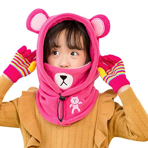 Wintermütze Mädchen Jungen Mütze Warm Kindermütze Winter Süß Winterhüte Plüsch Kinderhüte Kapuzenschal Weich Outdoormütze Halswärmer Kinder Fleecemütze Flauschig Schalmütze für Outdoor Radfahren von haozaikeji