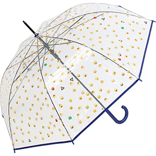 Emoticon Regenschirm durchsichtig transparent mit Automatik Smile Bedruckt - blau von happy rain