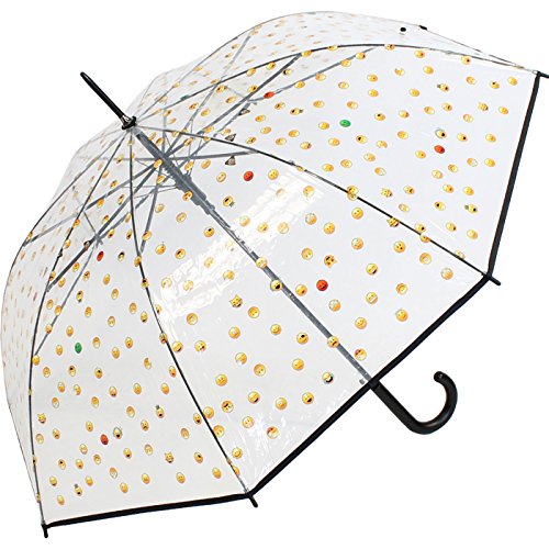 Emoticon Regenschirm durchsichtig transparent mit Automatik Smile Bedruckt - schwarz von happy rain