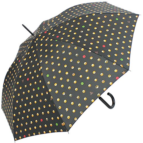 Emoticon Stockschirm groß stabil mit Automatik Smile Bedruckt - Black-Allover von happy rain