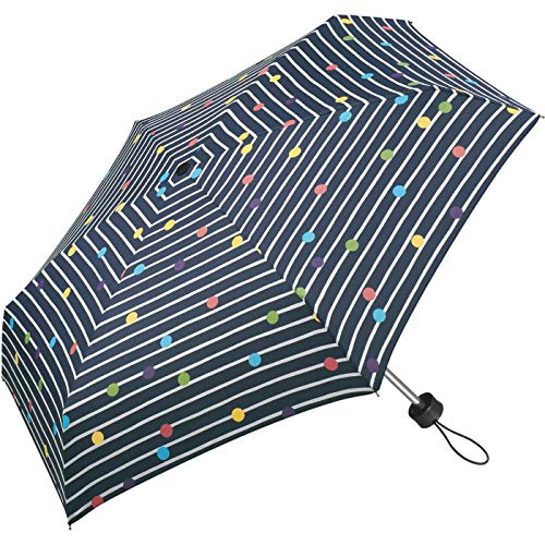 Regenschirm Bikini Dots & Stripes Navy Blau - Mini-Taschenschirm Handöffner von happy rain