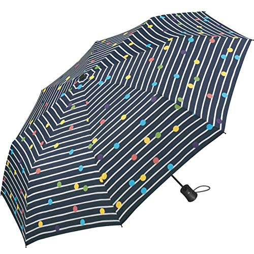 Regenschirm Bikini Dots & Stripes Navy Blau - Taschenschirm Auf-Automatik von happy rain