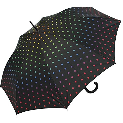 happy rain Stockschirm groß stabil mit Automatik schwarz bedruckt - rainbow dots von happy rain