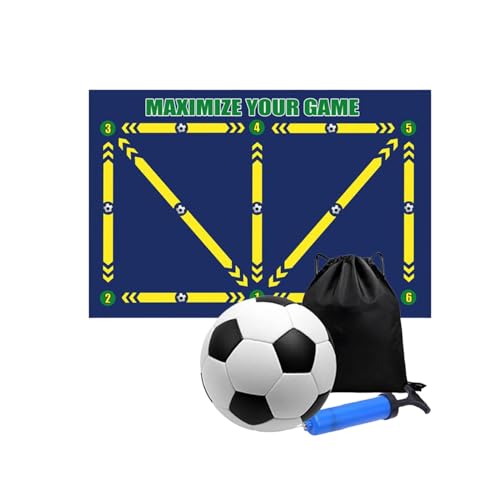 harayaa Fußball-Trainingsmatte mit Trittstufen, Dribbel-Trainingsmatte, Fußballmatte, für drinnen und draußen, Dunkelblau, mit Kugel von harayaa