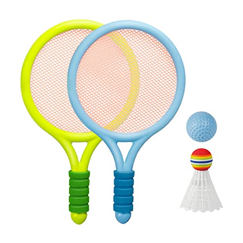 harayaa Langlebiger Kinder Badminton Tennisschläger, Ball Federball Schläger, Eltern Kind Interaktives Spielzeug, Leicht für Anfänger, Strand, Grün blau von harayaa