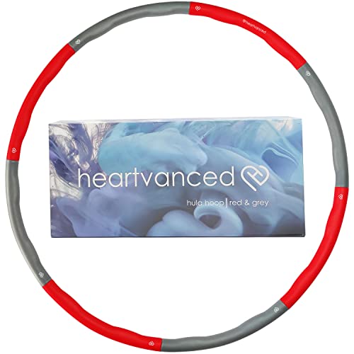 heartvanced® Hula Hoop Reifen für Erwachsene und Kinder 1,1 kg für Anfänger und Fortgeschrittene zum Abnehmen zerlegbar (1.1 kg 8-teilig, Rot + Grau) von heartvanced