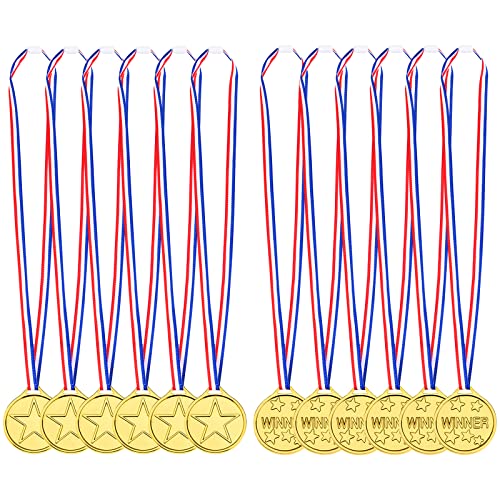 30 Stücke Goldfarbene Medaille mit Bändern, Olympische Stil Medaille Kunststoff Auszeichnungen für Gewinner, Kinder Medaillen für Spiel Party Sportstag Wettbewerb (Gold) von heavenlife