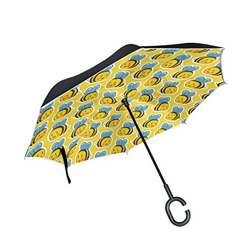 hengpai Niedlicher Bienen-Regenschirm, gelb, umgekehrt, innen nach außen, winddicht, UV-beständig, doppelschichtig, für Damen von hengpai