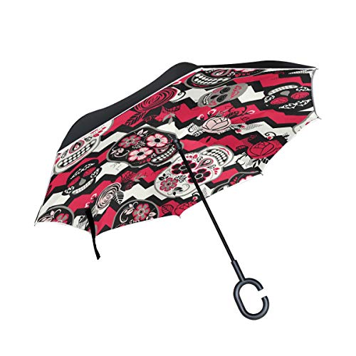 hengpai Regenschirm mit Totenkopf, Flora, umgekehrt, umgekehrt, für Autos, Unigue, winddicht, UV-beständig, doppellagig von hengpai