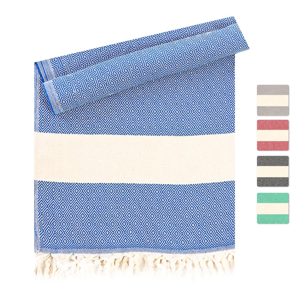 herémood Strandtuch Luxuriöses Hamamtuch, großes Handtuch, 100x180 cm, (1-St), schnelltrocknendes & saugstarkes Saunatuch in blau von herémood