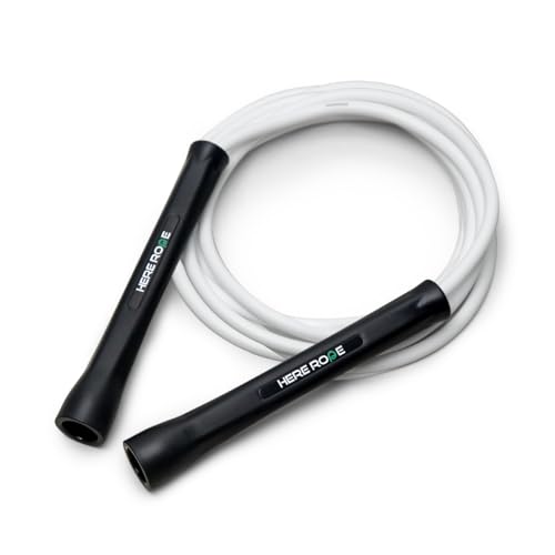 HEREROPE 6MM PVC Sprungseil für Männer & Frauen, Fitness, Speed, Tricks, Cardio-Training, Boxen, mit unzerbrechlichen Griffen und verhedderfreiem Seil, verstellbares Sprungseil für (weiß) von hererope