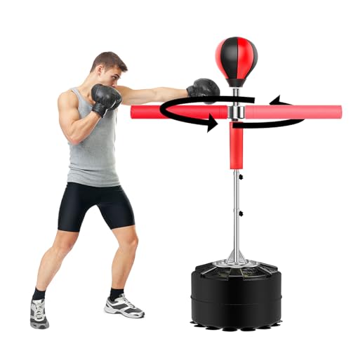 Erwachsene Verstellbar Boxing Set Stand Boxsack Training 360°Reflex Spinning Bar, Mit Boxhandschuhen und Boxballhalter, Trainiert Reflexe und Geschwindigkeit von hinnhonay