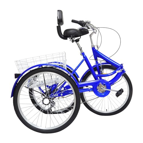 hinnhonay 24" Dreirad Für Erwachsene Senioren 7 Gang 3 Räder Fahrrad Trike mit Rückenlehne und Einkaufskorb,Ideal für Sportausflüge, Einkäufe usw-Blaue von hinnhonay