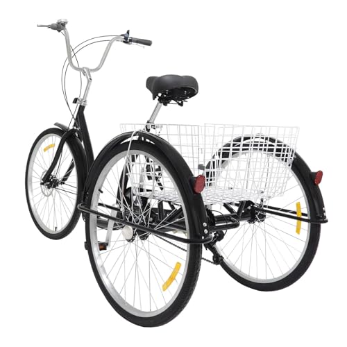 hinnhonay 26 Zoll 6-Gang Dreirad mit Einkaufskorb, geeignet für ältere und Erwachsene Radfahren,Geeignet für Reisen und Einkaufen-Schwarz von hinnhonay