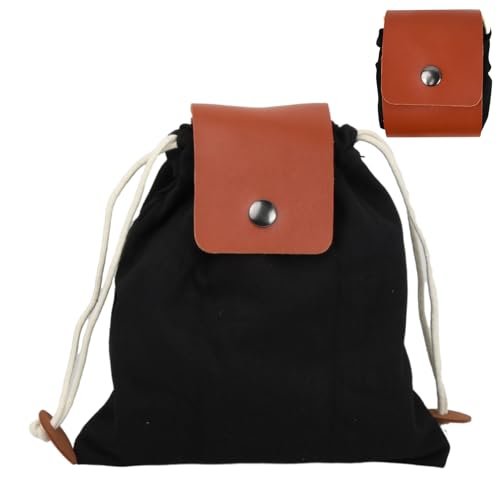 Canvas Futtersack für Bushcraft & Outdoor – Klappbare Ledergürtel-Tasche mit Kordelzug und Schnalle für Wandern, Camping von hongmo