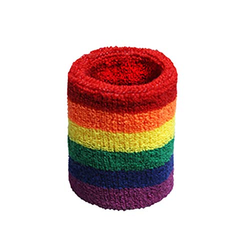huihuay Damen Herren Sport-Armbänder, Handtuch, Schweißband, Regenbogenfarben, bunte Streifen, atmungsaktiv, a von huihuay