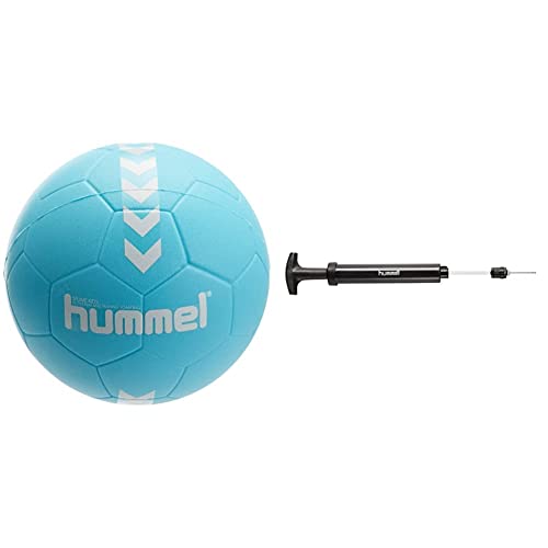 hummel 203605 Unisex Kinder HMLSPUME Kids-Handball, türkis/Weiß, 0 & Unisex Ball Pump Ballpumpe, schwarz(Black), One Size von hummel