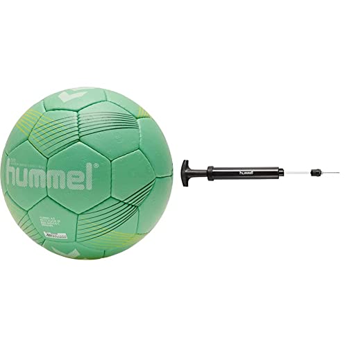 hummel 212549 Unisex-Adult Elite HB Handball, Green/Yellow, 3 & Unisex Ball Pump Ballpumpe, schwarz(Black), One Size von hummel