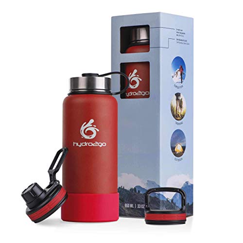 hydro2go ® Edelstahl Trinkflasche X-AlpsBottle - 1000ml / 1l | vakuumisolierte Thermosflasche + 3 Trinkverschlüsse | Auslaufsichere Isolierflasche | doppelwandige Outdoor Sportflasche | Thermoskanne von hydro2go