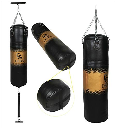 Deba® Boxsack aus Rindsleder 1,3 mm Dickes mit Doppelbefestigungs Zubehör Oben und unten Cowhide Sandsack Punchingsack Boxen MMA Kampfsport mit Stahlkette und Swivel (150x35) von iDG DEBA