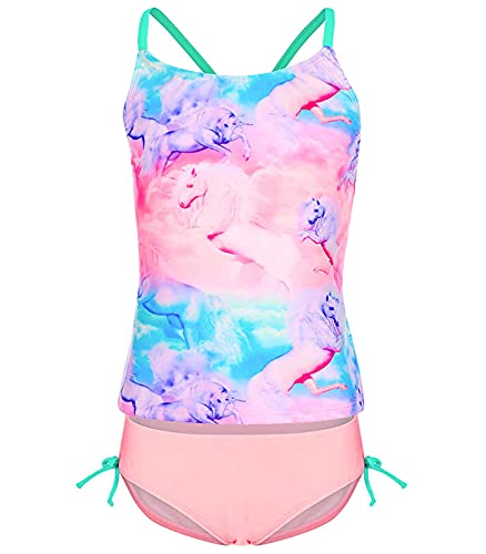 iDrawl Kinder Bikini Set Einhorn Badeanzug Mädchen Top+Shorts Sommer Tankini Strandwear UV Shutz,Größe XL von iDrawl