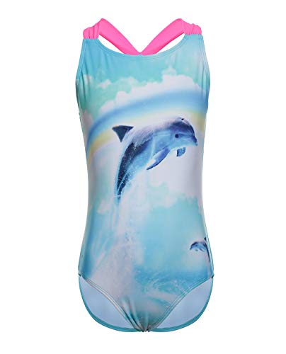 iDrawl Schwimmanzug Mädchen Badeanzüge Blau Delphin Sommer Sportanzug Größe L von iDrawl
