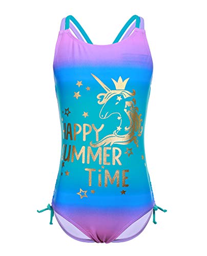 iDrawl Schwimmanzug Mädchen Sommer UV Schutz Badeanzüge mit Einhorn Drucken Bademode Größe XL von iDrawl