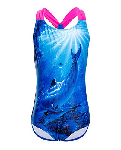 iDrawl Sommer Schwimmanzug Mädchen Badeanzüge Blau Delphin Druck Swimsuit Strandwear,Größe L von iDrawl