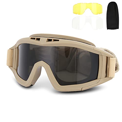 iFCOW Taktikbrille Anti-Beschlag Brille, Taktikbrille Airsoft Paintball Ski Anti-Staub Anti-Beschlag Augenschutzbrille mit Wechselglas für Fahrradfahren von iFCOW