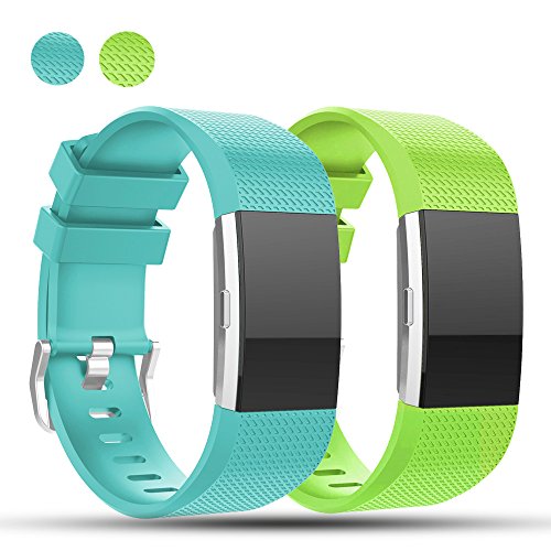 iFeeker Für Fitbit Charge 2 Zubehör Uhrenarmbänder Pack von 2 Ersatz Weich Silikon Gel Einstellbare Classic Sport Armband Wriststrap Smart Uhrenarmbänder für Fitbit Charge 2 Armbänder von iFeeker