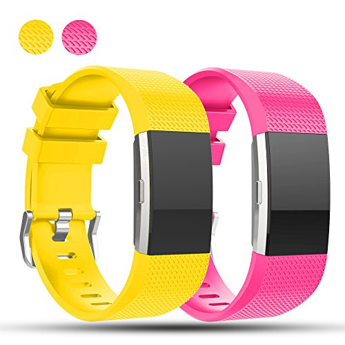 iFeeker Für Fitbit Charge 2 Zubehör Uhrenarmbänder Pack von 2 Ersatz Weich Silikon Gel Einstellbare Classic Sport Armband Wriststrap Smart Uhrenarmbänder für Fitbit Charge 2 Armbänder von iFeeker