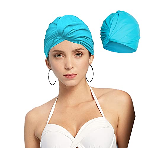 iNelihoo Schlafmütze Blau Schwimmkappe Damen Turban Chemo Kopfbedeckung Badekappe Chemo Mütze weiche Slouchy Mütze Dehnbare Beanie-Hüte Baggy Skull Cap Chemo-Hüte für Männer Frauen Lange Kurze Haare von iNelihoo