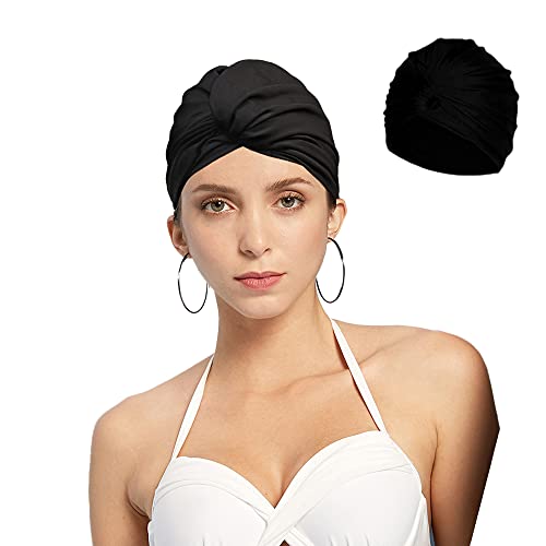 Schlafmütze Schwarz Schwimmkappe Damen Turban Chemo Kopfbedeckung Badekappe Chemo Mütze weiche Slouchy Mütze Dehnbare Beanie-Hüte Baggy Skull Cap Chemo-Hüte für Männer Frauen Lange Kurze Haare von iNelihoo