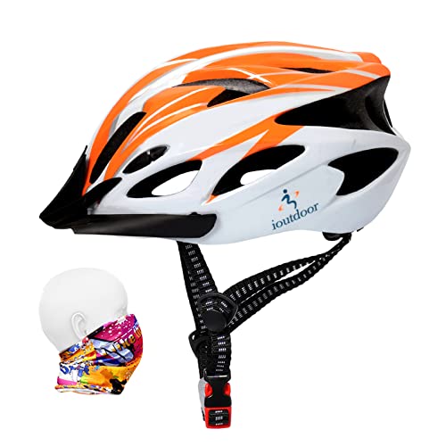 ioutdoor Erwachsene Fahrradhelm CE EN1078, EPS-Körper + PC-Schale, Robust und Ultraleicht, mit Abnehmbarem Visier und Polsterung, mit freiem Stirnband, Verstellbar Radhelm(56-62cm)(Orange Weiß) von ioutdoor