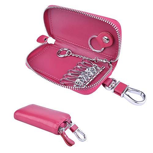 iSuperb® Praktisch Schlüsseletui Schlüsselmäppchen Leder Autoschlüssel Auto Key Schlüsseltasche mit Reißverschluss für Damen Herren Rose von iSuperb