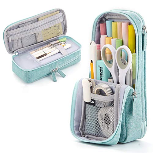 iSuperb Stehender Federmäppchen Teenager Mäppchen Faltbares Studenten Handy Stehend Stiftetasche Grosse Bleistift Beutel Schulmäppchen Schuletui Mädchen Stand Pencil Case (Grün) von iSuperb