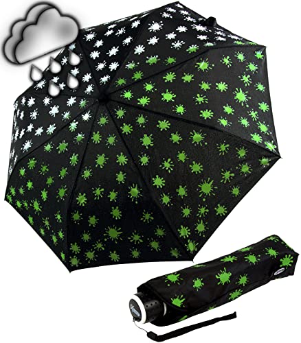 iX-brella Mini Ultra Light Wetprint - Farbwechsel bei Nässe - Paintdrops Neon Green von iX-brella