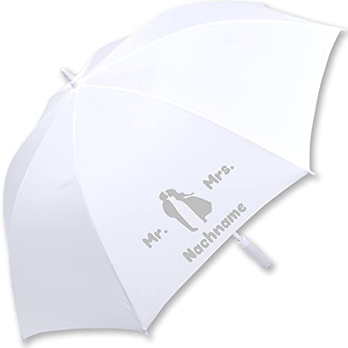 iX-brella XXL Mr.&Mrs. Hochzeitsschirm Automatik personalisiert mit Name - Brautschirm All In White - Liebespaar von iX-brella