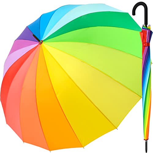 iX-brella Regenschirm XXL Regenbogen 129 cm Fiberglas, leicht, bunt, groß mit Rundhakengriff von iX-brella