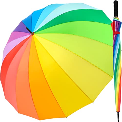 iX-brella Regenschirm XXL Regenbogen 129 cm Fiberglas, leicht, bunt, groß mit Softgriff von iX-brella