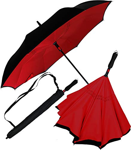 iX-brella Reverse-Regenschirm Automatik- umgedreht zu öffnen - schwarz-dunkelrot von iX-brella