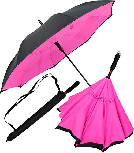 iX-brella Reverse-Regenschirm Automatik- umgedreht zu öffnen - schwarz-neon pink von iX-brella