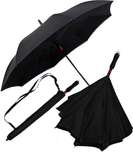 iX-brella Reverse-Regenschirm Automatik- umgedreht zu öffnen - schwarz-schwarz von iX-brella